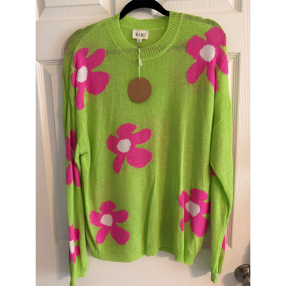 Bib!, User: None Sweaters - Bib!, User: None BiB! Green Pink Floral Long Sleeve Sweater XL